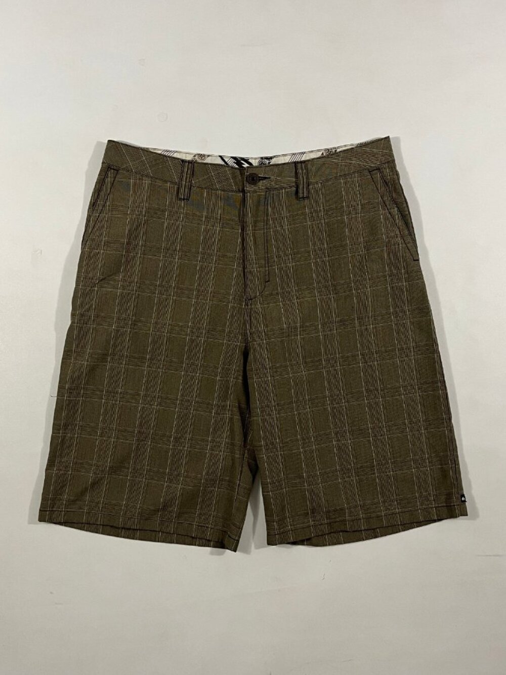 Quiksilver Olive Brown Plaid Hybrid Chino Shorts Mens 36